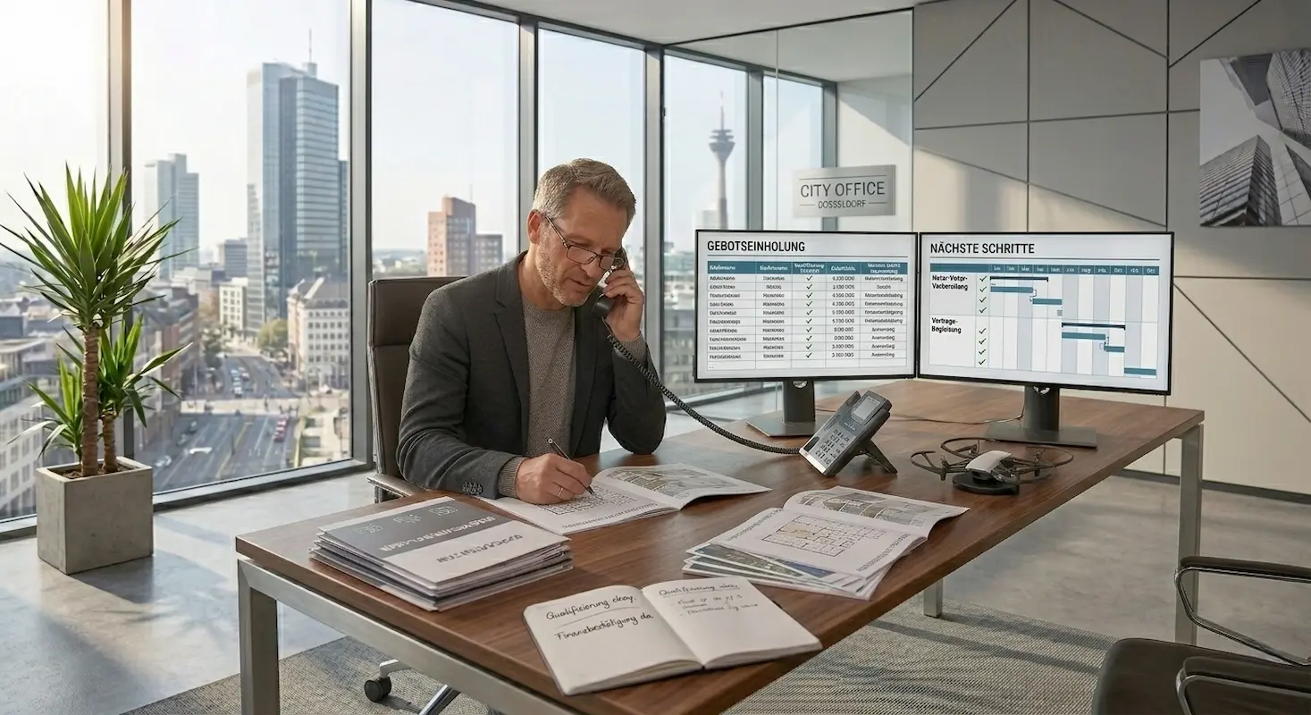 Makler organisiert Besichtigungen und betreut Kaufinteressenten