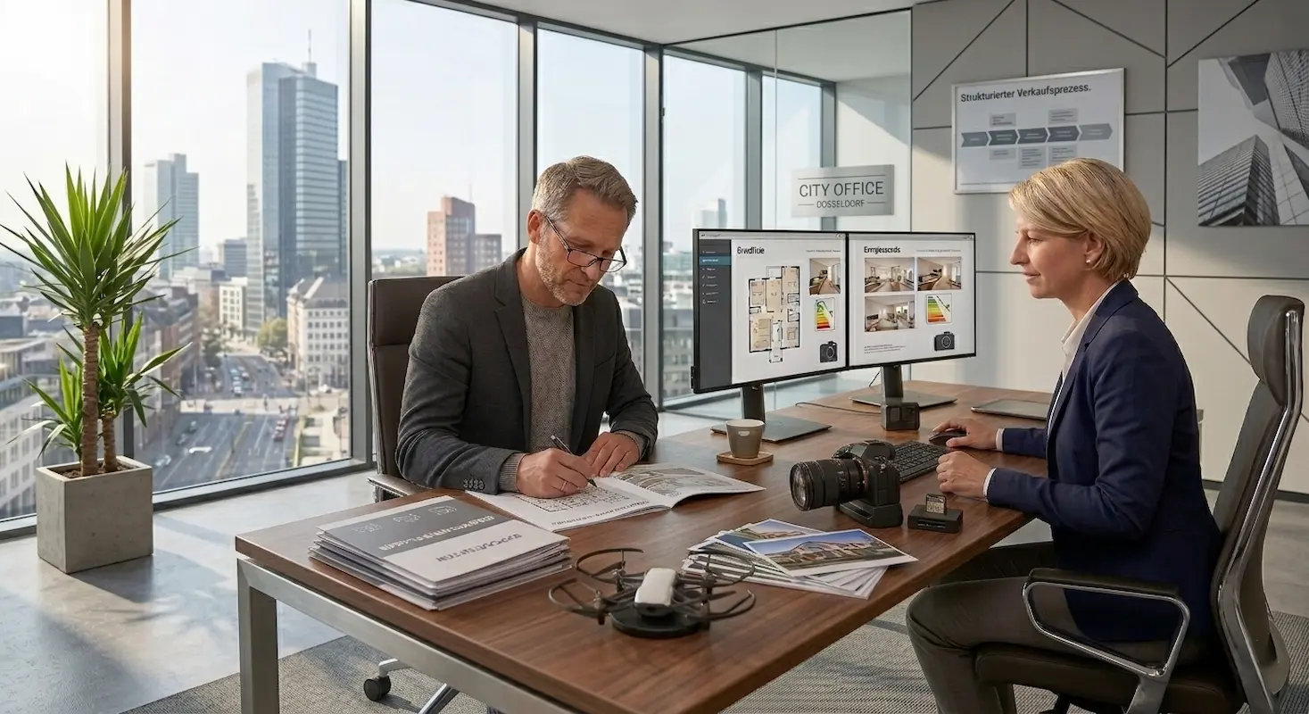 Vorbereitung einer Immobilie für den Verkauf mit Exposé und Fotos