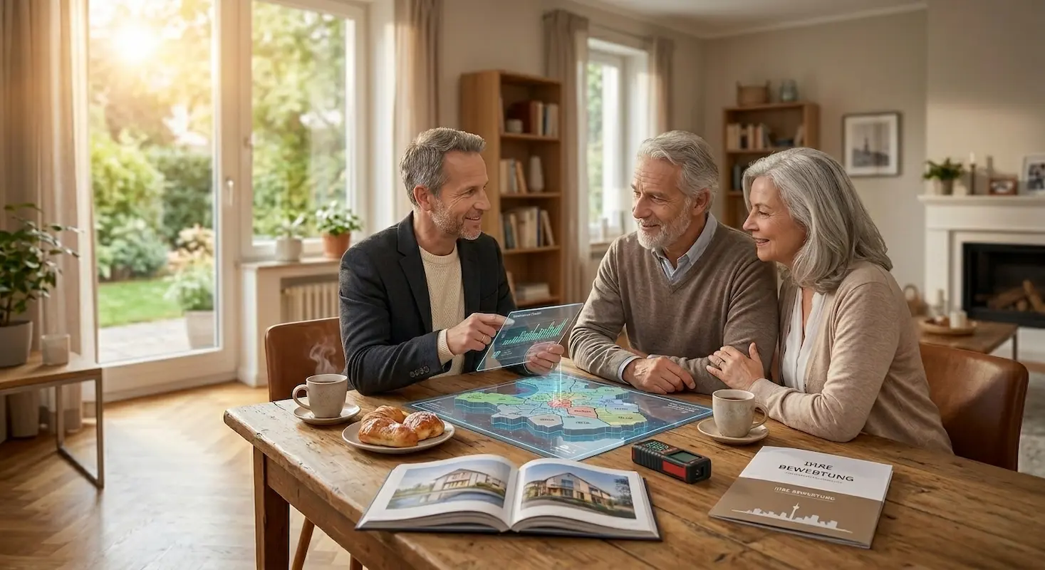 Makler bewertet Wohnimmobilie bei persönlichem Termin