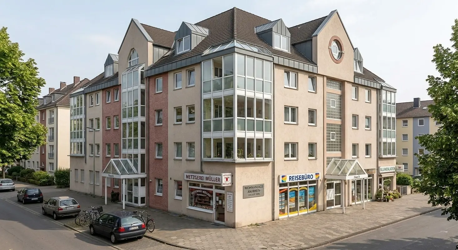 Mehrfamilienhaus mit Gewerbeflächen als Beispiel für eine Anlageimmobilie