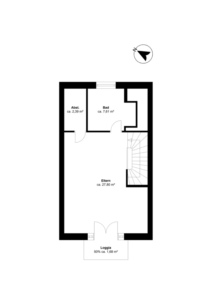 Grundriss Dachgeschoss mit Elternbereich und Bad