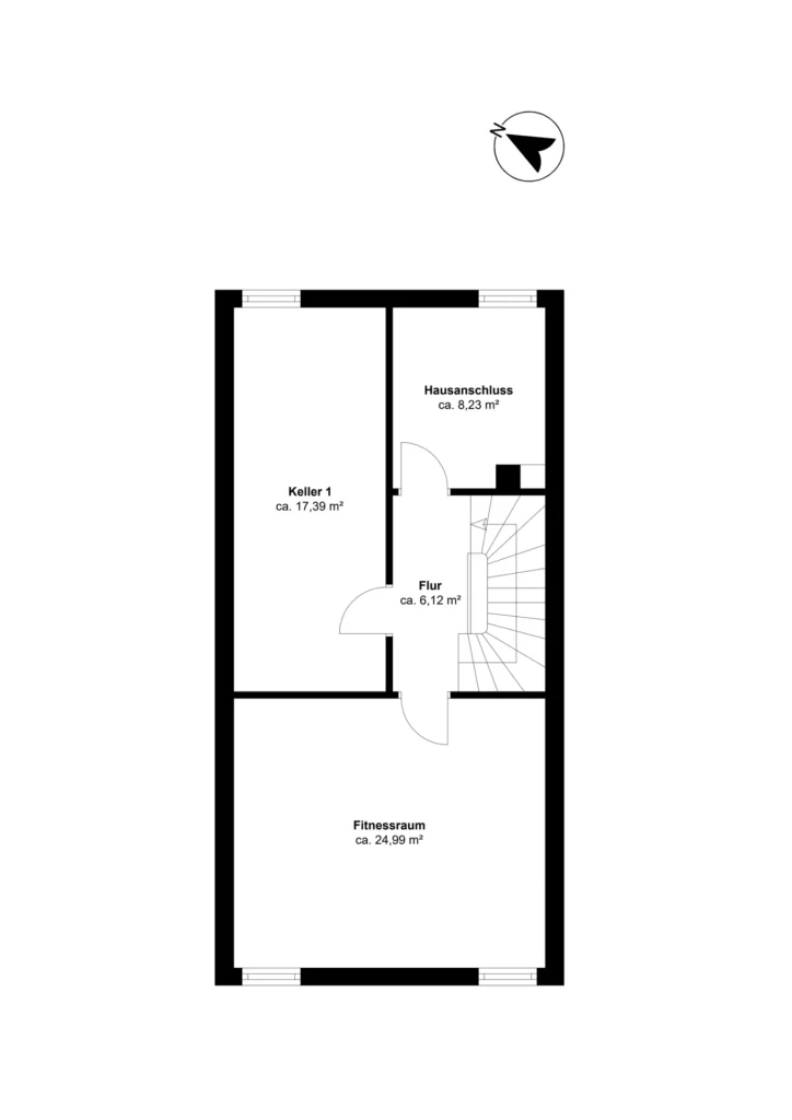 Grundriss Kellergeschoss mit Fitnessraum und Hausanschlussraum
