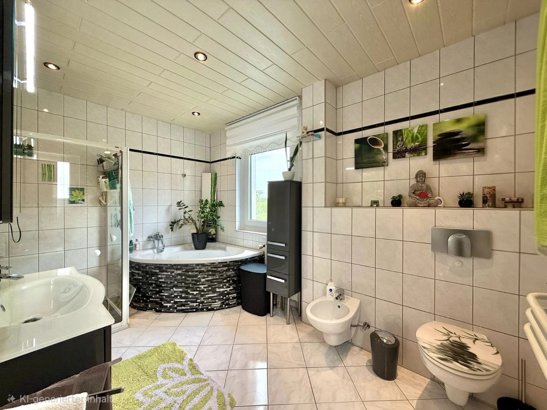 Badezimmer im Erdgeschoss mit Dusche, WC und Waschtisch